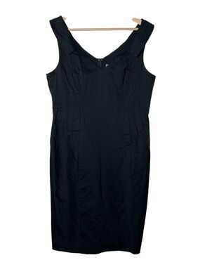 Sheike Elegant Black Pinstriped Sleeveless Sheath Dress with V-neck size 14 B87